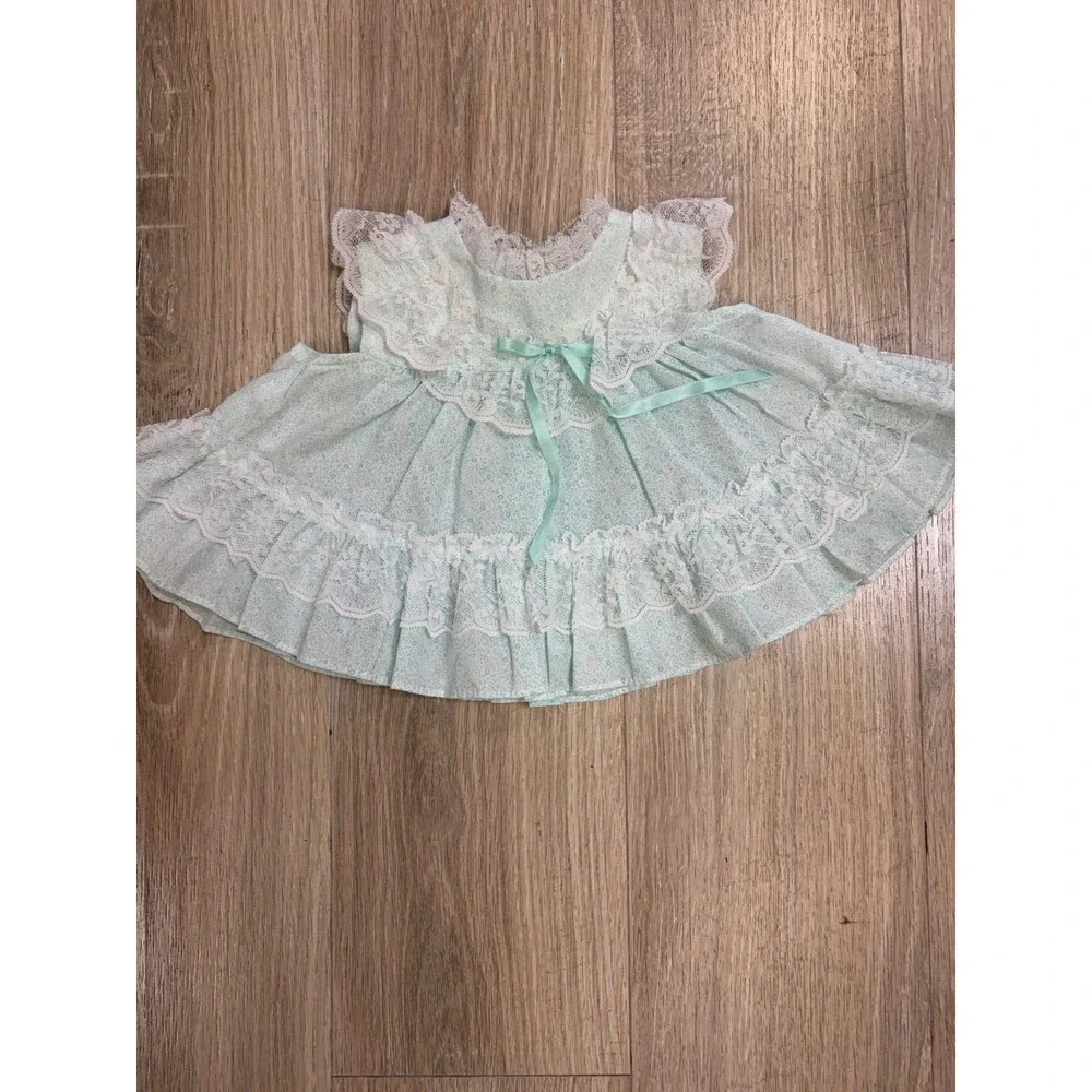 Vintage Baby Girl Mint Floral Lace Dress and Romper Set 3-6 Months 2 Piece - Picture 2 of 8